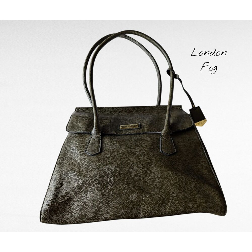 London Fog Collection Olive Green Satchel Tote Gold Hardware Purse